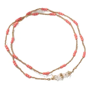 Cadena bohemia para gafas y porta mascarilla con cuentas rosas y doradas