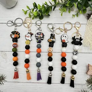 Μπρελόκ με Χάντρες Σιλικόνης Halloween Κινούμενα Σχέδια Φάντασμα Αράχνη Κολοκύθα Φούντα Κρεμαστό Τσάντας Γυναικείο