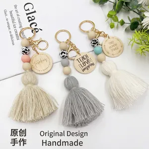 Nordischer Silikon Perlen Holzscheibe Quaste Schlüsselanhänger Lehrer Geschenk Inspirierende Beschriftung Taschenanhänger Schlüsselring