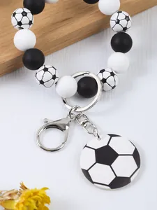 Pulsera llavero de cuentas deportiva con diseño de fútbol y cierre de metal duradero