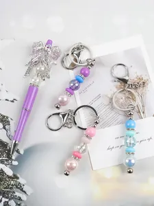 Handmade beaded pen and colorful crystal bead keychains with bow and rhinestones