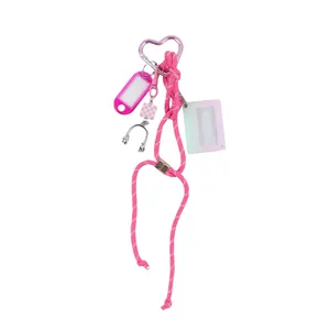 Handmade creative heart carabiner keychain with pink rope and cassette photo frame charm