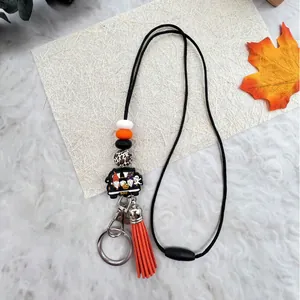 Halloween σιλικόνης με χάντρες κορδόνι με νάνους και πορτοκαλί φούντα για κλειδιά