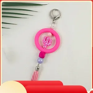 Llavero de Silicona con Cuentas Hechas a Mano de Cactus para Mujer Llavero de Borlas Pulsera de Cuentas de Silicona Accesorios