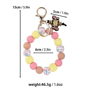 Silicone floral bead keychain bracelet with daisy charm, size 15cm, weight 46.5g, boho style