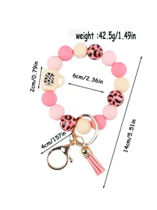 Dimensions and weight specifications of pink leopard silicone bead wristlet keychain
