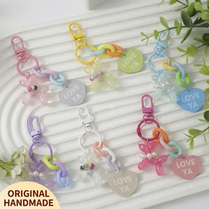 Balloon Dog Keychain Rainbow Acrylic Chain Heart Letter Pendant Bag Charm Accessory Fashion Jewelry Keychain For Women