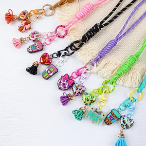 Handmade American style silicone keychains with colorful charms and braided lanyards