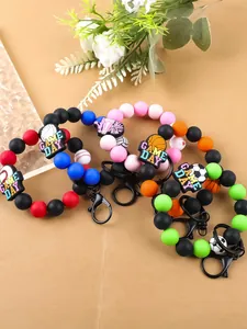 Llaveros de pulsera de cuentas de silicona deportiva con dijes de Game Day y balones