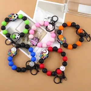 Pulsera Llavero de Cuentas de Silicona con Tema Deportivo Baloncesto Fútbol Voleibol Cheer Charm Pulsera de Cuentas Llavero Regalo