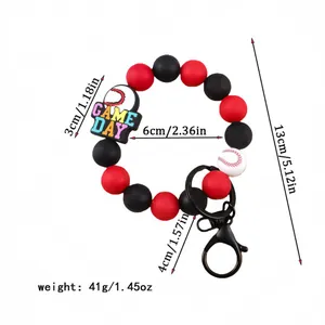 Pulsera llavero de cuentas de silicona de béisbol con dije de Game Day y medidas