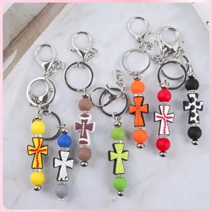 Llavero de Cruz con Cuentas de Silicona Tema de Balón Deportivo Béisbol Baloncesto Fútbol Strass Aleación Colgante de Bolso Regalo Accesorio