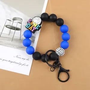 Llavero de pulsera con cuentas de silicona de voleibol y dije Game Day con gancho