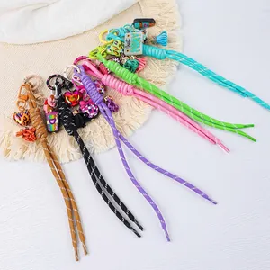American Style Handmade Braided Rope Keychain Silicone Leopard Heart Coffee Cup Bag Charm For Women Kids Christmas Gift Jewelry Accessory