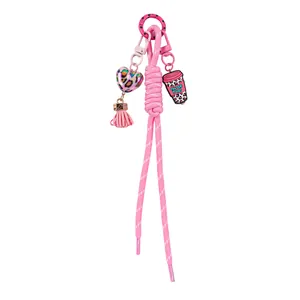 Pink handmade bag charm with leopard heart and Nurse Fuel coffee cup keychain