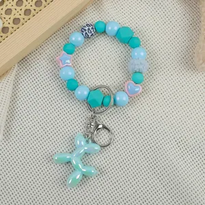 Cute blue balloon dog beaded bracelet keychain with pastel heart and star charms
