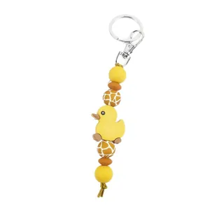 Minimalistischer Silikon-Enten-Schlüsselanhänger mit Giraffenmuster-Perlen für Geschenke