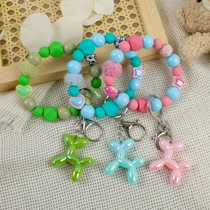 Cute balloon dog beaded bracelet keychain charms in assorted colorful designs