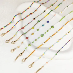 Catena per Occhiali in Perline Colorate Fatta a Mano per Donna Cordino Anti-smarrimento Perla Artificiale Cuore Fiore Malocchio