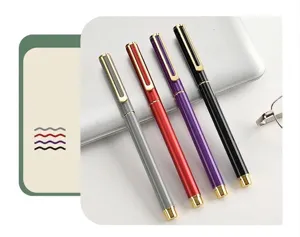 Detailed view of elegant metallic business gel pens with golden hollow clips in four colors