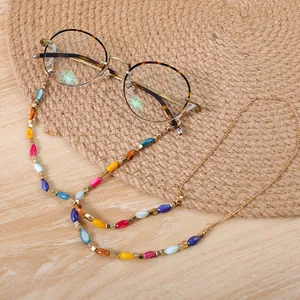 Elegante catenella per occhiali con perline e maglie dorate per maschere e occhiali