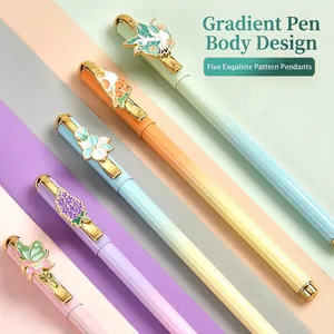 Premium metal gel pens with exquisite floral charms and gradient macaron body design