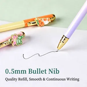 Elegant metal gel pen with 0.5mm bullet tip and floral enamel clip design