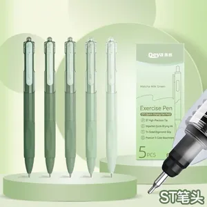 5-pack Matcha Milk Green quick-dry gel pens with precision ST nibs for students