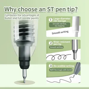 Premium quick-drying gel pen with ST needle tip for smooth writing and consistent ink flow.