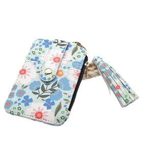 Floral geprägtes Kartenetui aus PU mit Silikon-Armband-Schlüsselring und Quaste