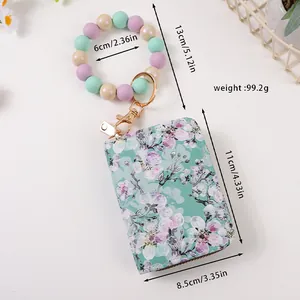 Blumenmuster Kartenetwas Portemonnaie mit Silikonperlen-Armband und Abmessungen