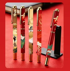 Elegant metal gel pens with Chinese landscape art for luxury business gift sets