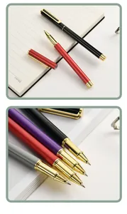 Close-up detail of premium metal business rollerball pens with elegant golden nibs and clips