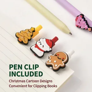 Set schattige gelpennen in kerstthema met decoratieve zachte PVC-clips op schrift