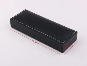 Detail view of a black leather pen gift box with dimensions 172x62x25mm