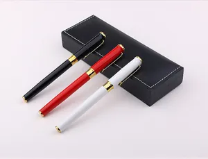 Premium metal business gel pens in black red and white presented with leather gift box
