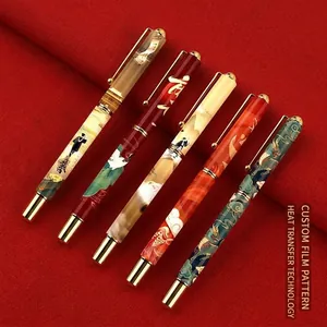 Classical Chinese Pattern Metal Gel Pen 0.5mm Black Ink Gold Accents Business Executive Writing Office Stationery Gift