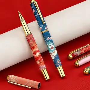 Luxury metal gel pens with traditional Chinese style patterns and gold accents