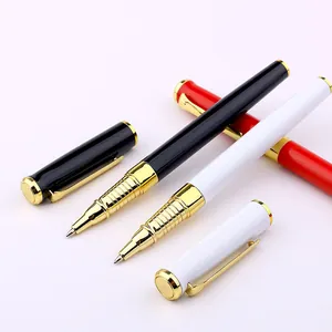 Professional black and white metal gel pens with elegant gold trim for business office