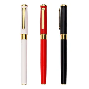 Elegant metallic business gel pens in white, red and black finishes with gold clips.
