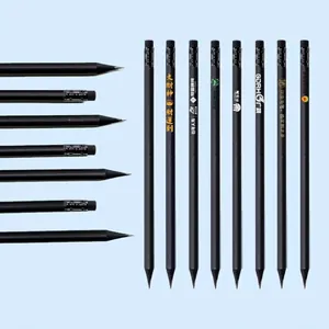 Black Wooden HB Pencil With Eraser Top Round Poplar Wood Graphite Pencil For Writing Sketching Office School Stationery Supplies