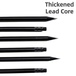 Professional black round wooden pencils with HB lead core for writing and sketching