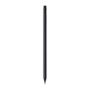 Professional all-black round wood HB pencil with eraser for drawing and writing