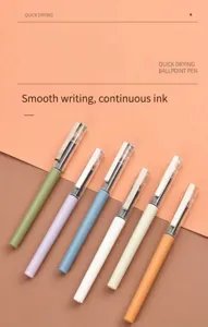 Detail von sechs farbenfrohen, schnelltrocknenden Tintenrollern im minimalistischen Stil
