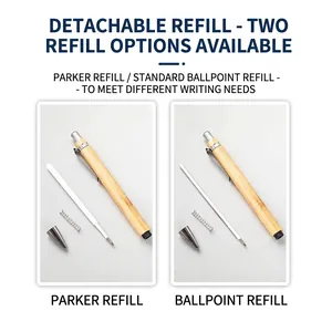 Bolígrafo de bambú ecológico con recambios Parker y estándar reemplazables.