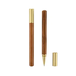 Elegant handcrafted natural wood and brass sign pen for business office and corporate gift