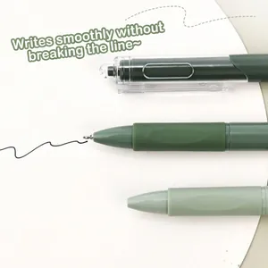 Retractable ST tip gel pens with Morandi green casing and smooth black ink