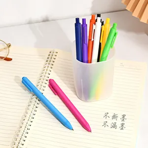 Vibrant set of colorful retractable gel pens on a notebook for school and office use