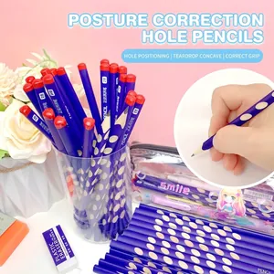 Professional 2B HB Wooden Pencil for Students Exam Drawing Sketching Corrective Grip Grooved Hole Ergonomic Wood Pencils Office School Stationery