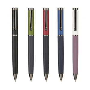 Set of elegant metal ballpoint pens in five assorted colors for business and office use
